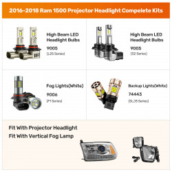 SEALIGHT® 2016-2018 Ram 1500 Projector Headlights LED Bulbs 9005 Hi&Low Beam Headlight Fog Brake Lights with Vertical Fog Lights