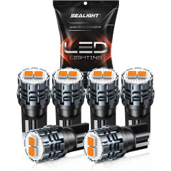 SEALIGHT® SLJ5 T10/194/168/W5W LED License Plate Dome Map Trunk Door Side Marker Light Bulbs 5W 800LM 2000K Amber Yellow 6PCS